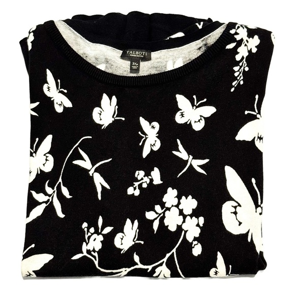 Talbots 3X Petite Black Butterfly Peplum Sweater - Picture 6 of 8